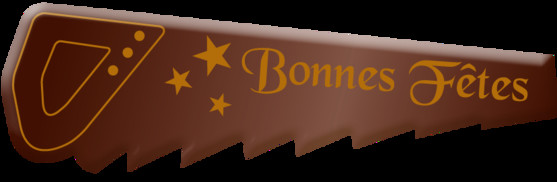 Décor scie bonnes fêtes chocolat noir 70 x 21mm