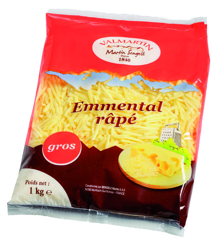 Emmental râpé gros brin 27% m.g sachet de 1 kg