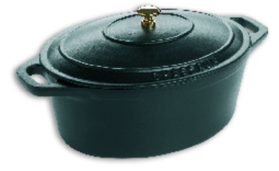 Cocotte ovale fonte noir avec couvercle dimension 350 x 280 x h. 170mm