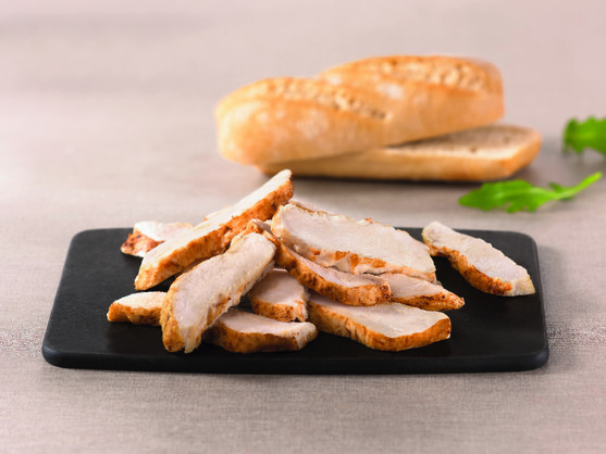 èmincé de filet poulet halal cuit et roti tranché 5mm iqf