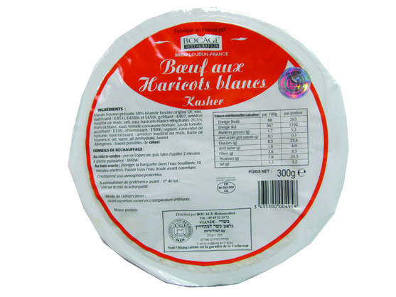 Plat cuisiné de boeuf aux haricots blanc Casher 