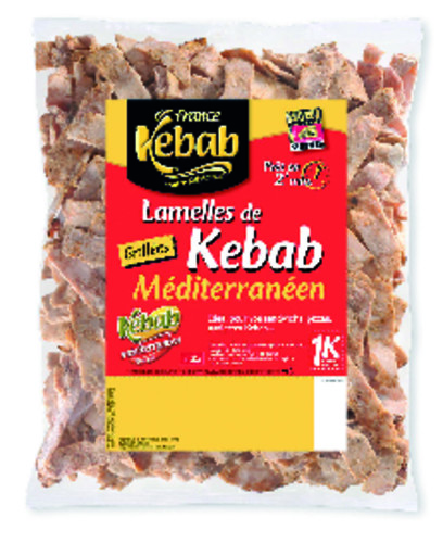 Lamelles de kebab IQF méditerranéen, cuites, grillées et congelées *halal