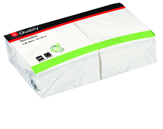 Serviette ouate 1 plis blanc, 29x29cm 