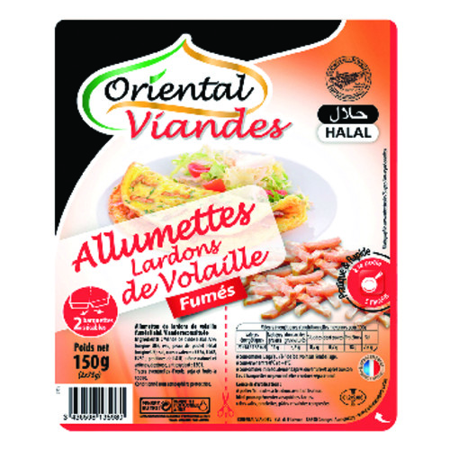 Allumettes de lardons de volaille fumées - halal 