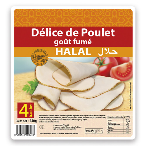 Délice de poulet saveur fumée 4 tranches - halal 