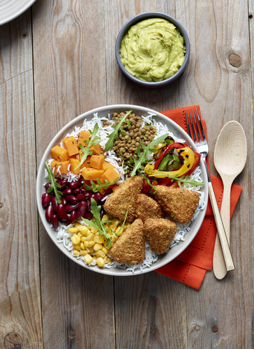 Bouchée pannée au riz, haricot rouge et poivron 