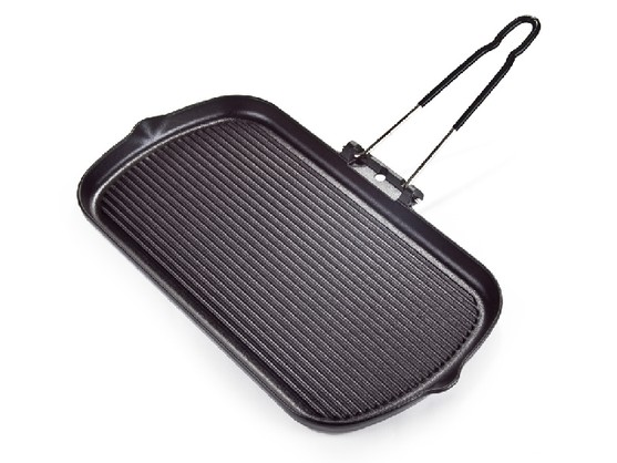 Grill rectangle fonte noir spécial vitrocéramique, poignée fil avec protection