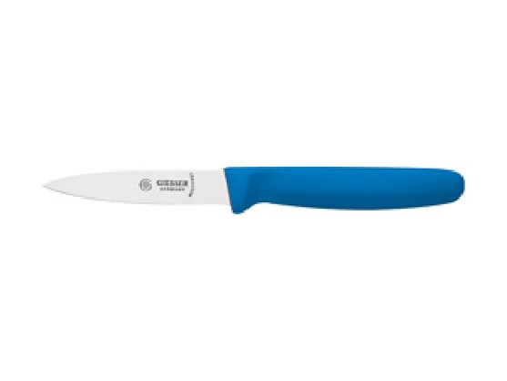 Couteau d'office à manche surmoulée bleu long. 100mm