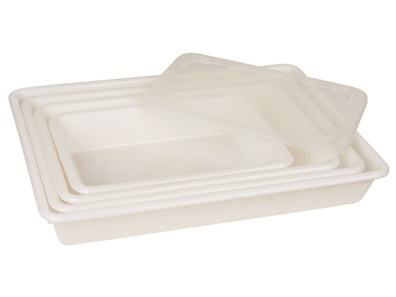 Bac alimentaire rectangulaire plat, blanc en polyéthylène, haute densité, cont. 5 clt