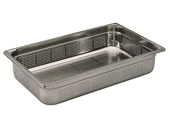 Bac gastronorme 1/2 perforé sans anse, en inox p. 65mm - cont. 4 clt