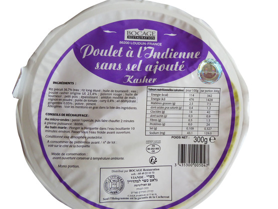 Poulet à l'indienne sans sel ajouté casher 