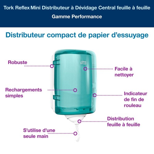 Distributeur Tork Reflex Mini devidage central feuille à feuille