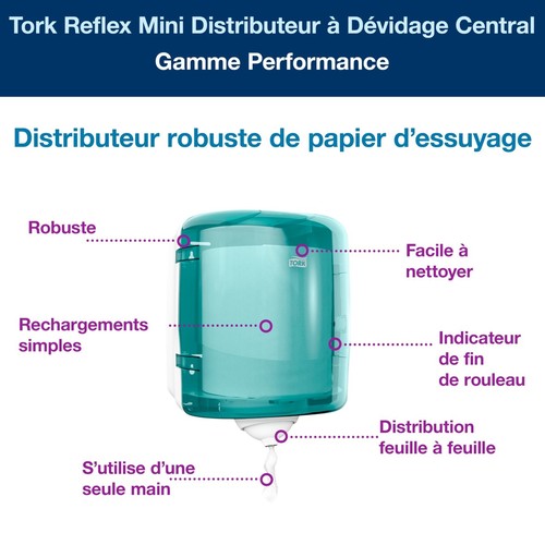 Distributeur bobine à dévidage centrale, feuille à feuille turquoise