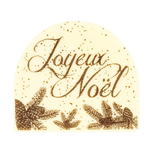 Embout rond chocolat blanc joyeux Noël pin 79 x 70 mm 