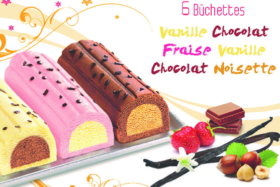 Bûchettes glacées vanille- chocolat, fraise-vanille, chocolat-noisette