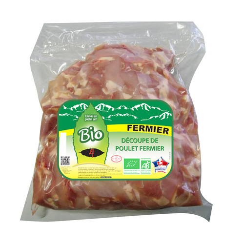 Emincé de cuisse de poulet fermier sans peau bio 