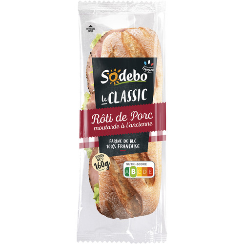 Sandwich baguette rôti porc moutarde à l'ancienne 