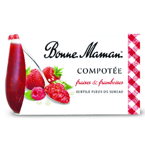 Compotée de pommes à la fraise et framboises subtile fleur de sureau