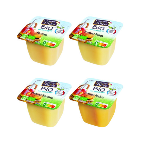 Assorti 4 parfums sans sucres bio, pomme, pomme banane, pomme poire, pomme peche