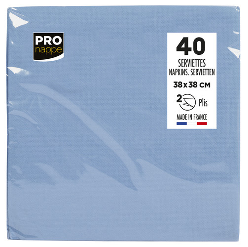 Serviette ouate dimension 38x38 couleur bleu ciel