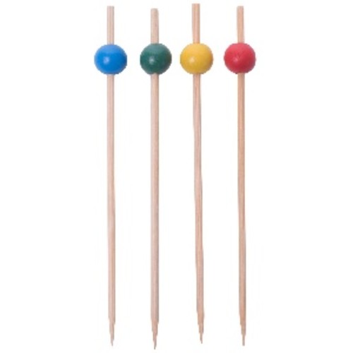 Piques déco bambou/bois boule multicouleurs 12cm 