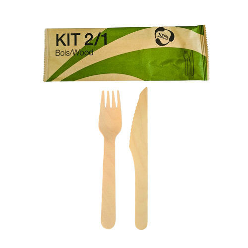 Kit couverts 2en1 bois avec fourchette et couteau 