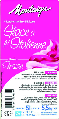 Préparation pour glace à l'italienne UHT goût fraise