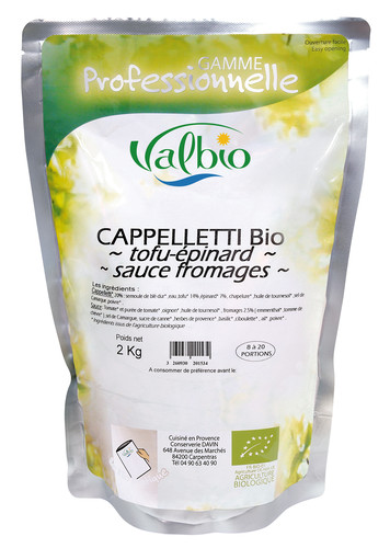 Cappelletti tofu épinard cuisiné sauce aux fromages bio