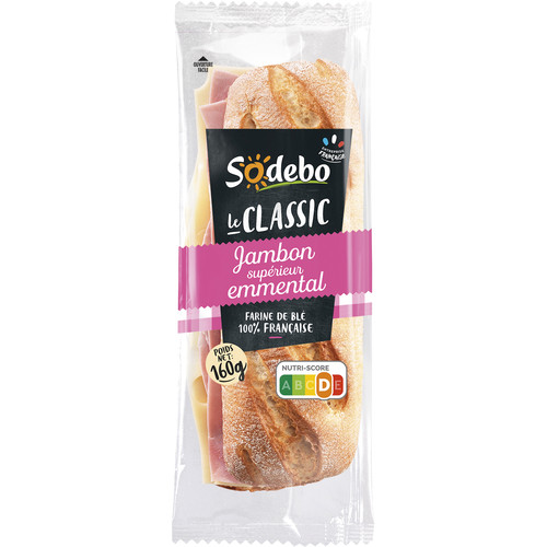 Sandwich le classic baguette au jambon supérieur, emmental 