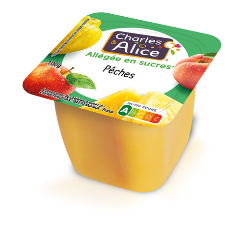 Compote pêche allegee en sucre barquette de 100 g