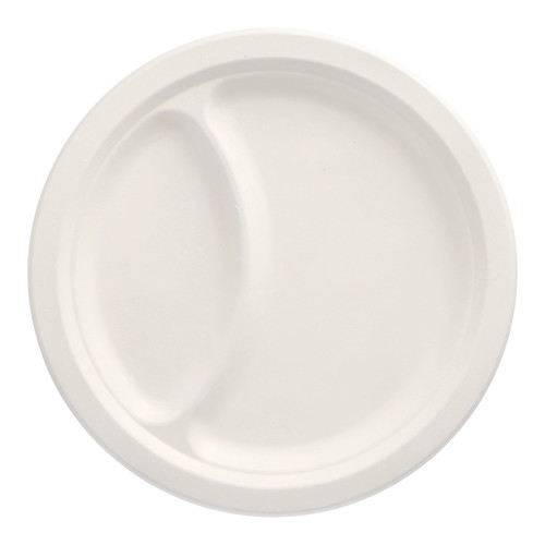 Assiette en canne à sucre pure 2 compartiments blanche diamètre 23 cm hauteur 2 cm