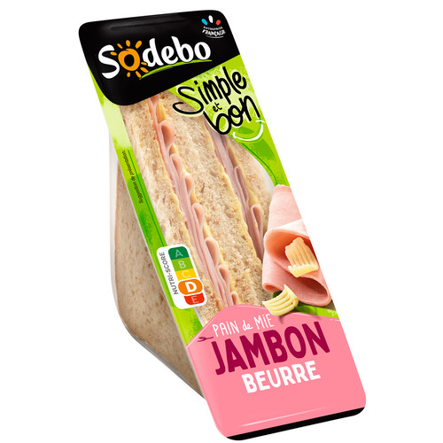 Sandwich simple et bon pain complet, jambon beurre