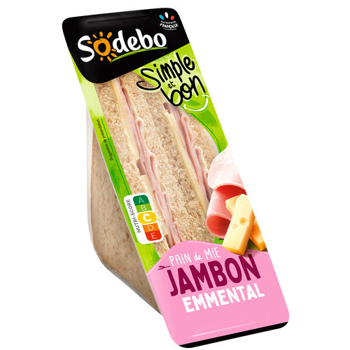 Sandwich simple et bon pain complet, jambon, emmental