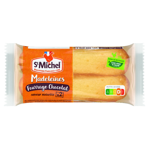 Madeleine longue fourrage chocolat saveur noisette x2 