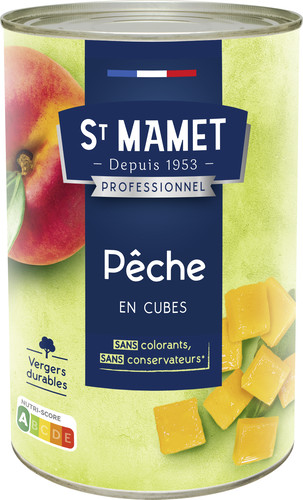 Peches pavie en cubes au sirop léger 