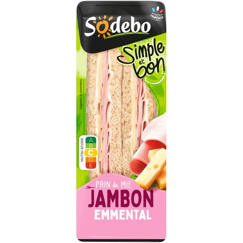 Sandwich simple et bon pain complet, jambon, emmental