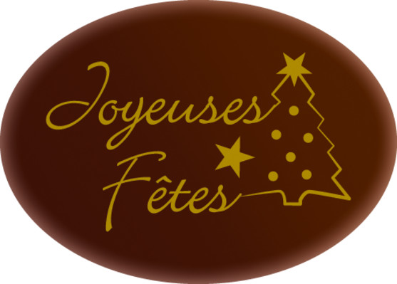 Ovale joyeuses fêtes sapin chocolat noir 