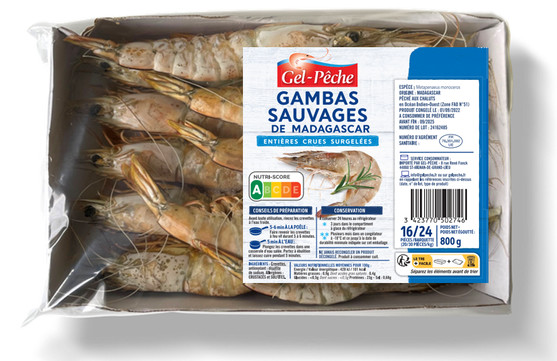 Crevettes entières crues sauvages congelées 16/24 pièces