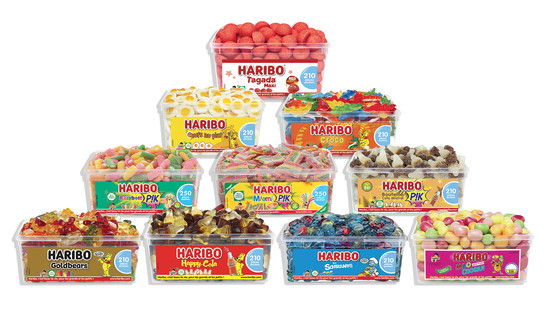 Kit haribo box tagada maxi,oeufs,croco,happy cola,rainbow pik,miami pik,mao