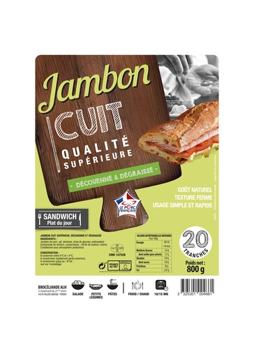 Jambon cuit supérieur dégraisse découenne 