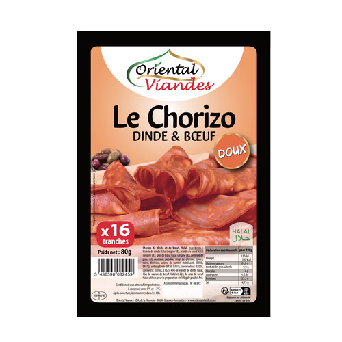 Chorizo boeuf & volaille 16 tranches halal 