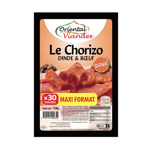 Chorizo boeuf et volaille 30 tranches - halal 