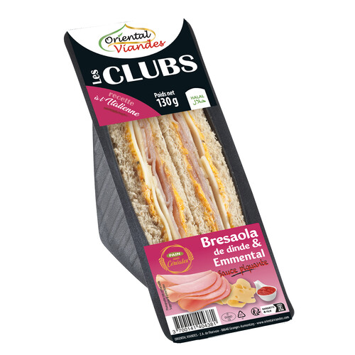 Sandwich club à la dinde et emmental sauce piquante halal 