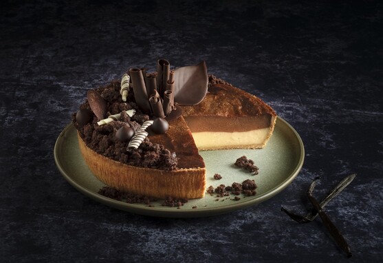Flan vanille chocolat diamètre 27 cm prédécoupé 10 parts cuit 