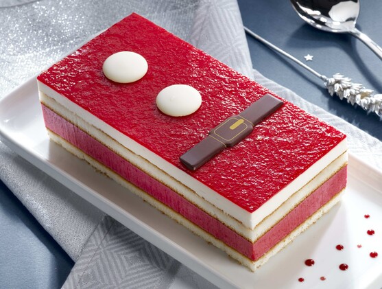 Bûche chocolat blanc fruits rouges manteau Père Noêl 18 cm