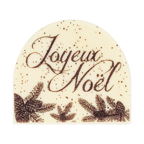 Embout rond chocolat blanc joyeux Noël pin 79 x 70 mm 