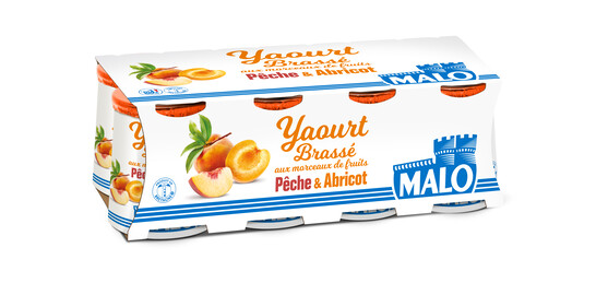 Yaourt brassé aux morceaux de pêche et abricot 