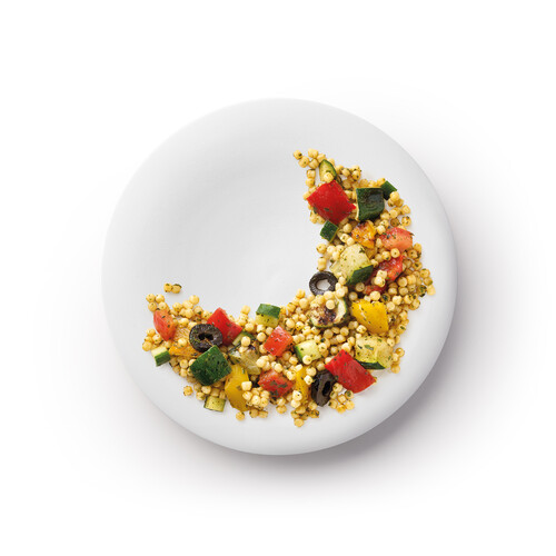 Salade sultan of swing au couscous perlé, légumes grillés de Sicile, olives