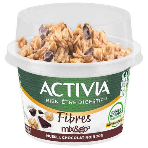 Yaourt muesli bifidus activia au chocolat noir 70% 