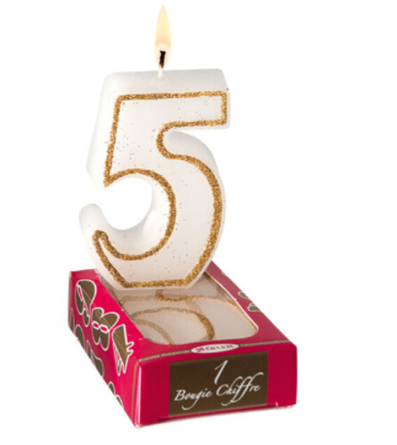 Bougie chiffre blanc numéro 5 
